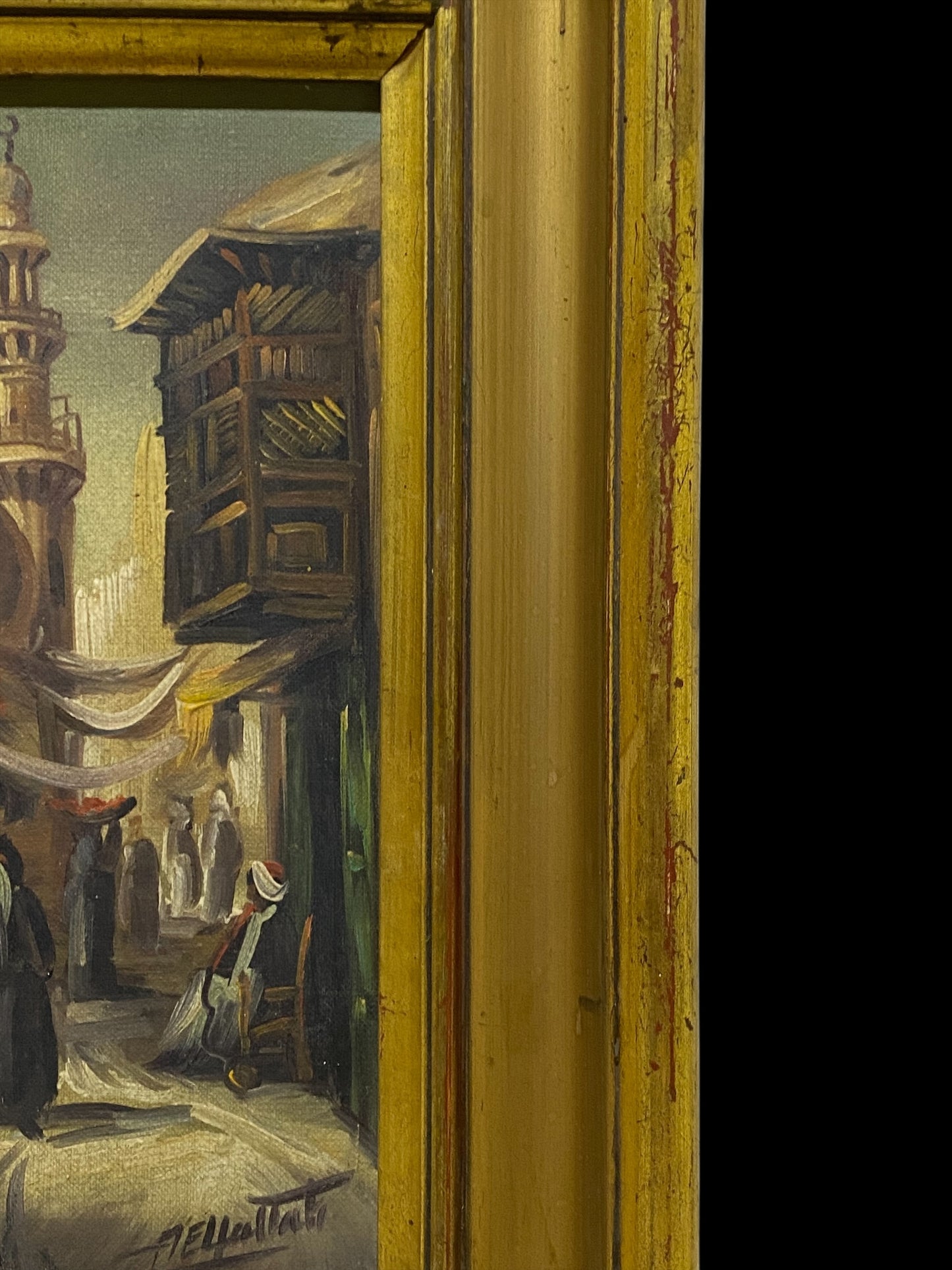 Original Signed Arabic Oil Painting – Hand-Painted on Canvas with Gilded Frame