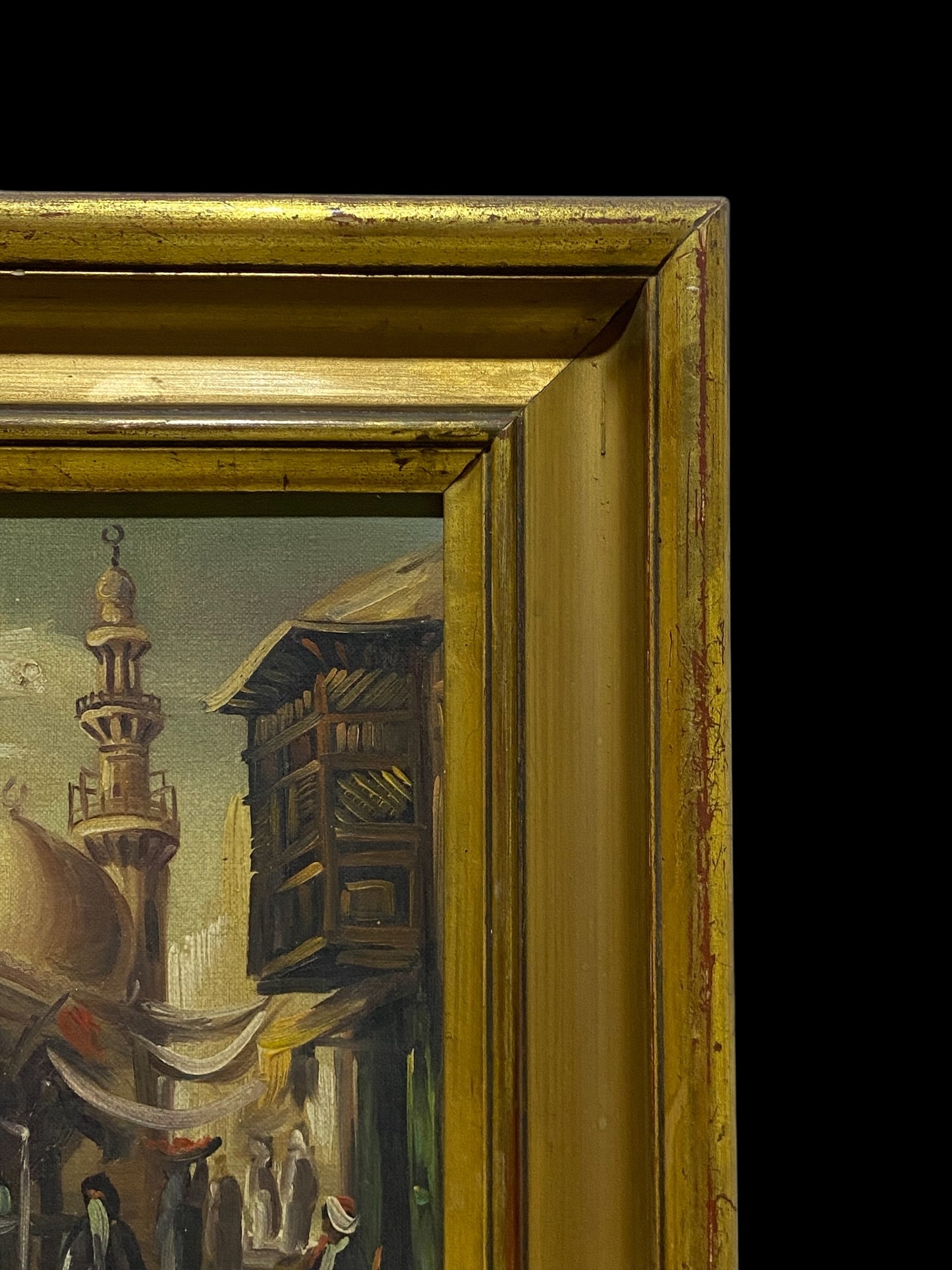 Original Signed Arabic Oil Painting – Hand-Painted on Canvas with Gilded Frame