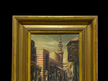Original Signed Arabic Oil Painting – Hand-Painted on Canvas with Gilded Frame