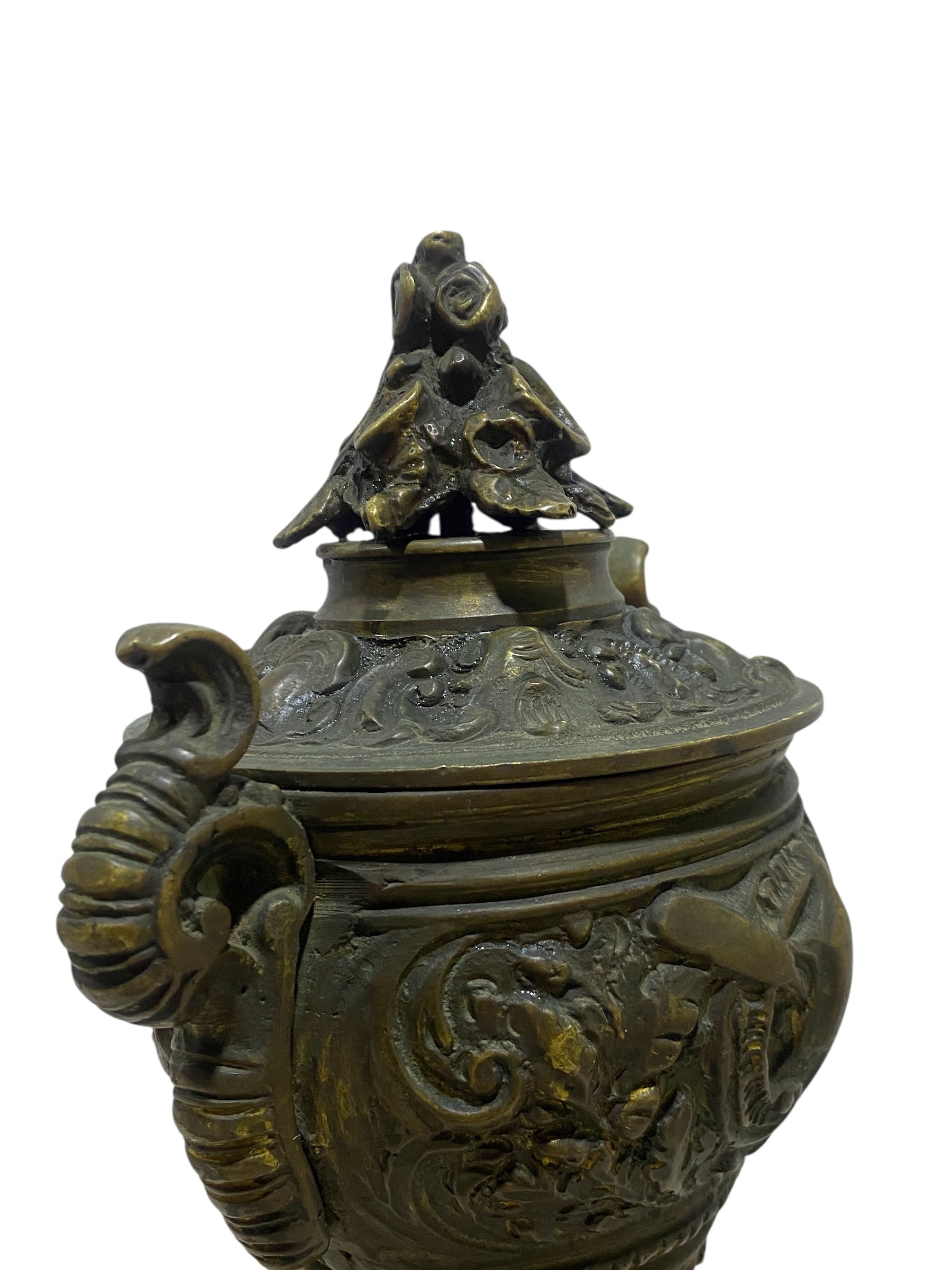 Antique 19th-Century French Bronze Cassolette with Lid – Hand-Carved