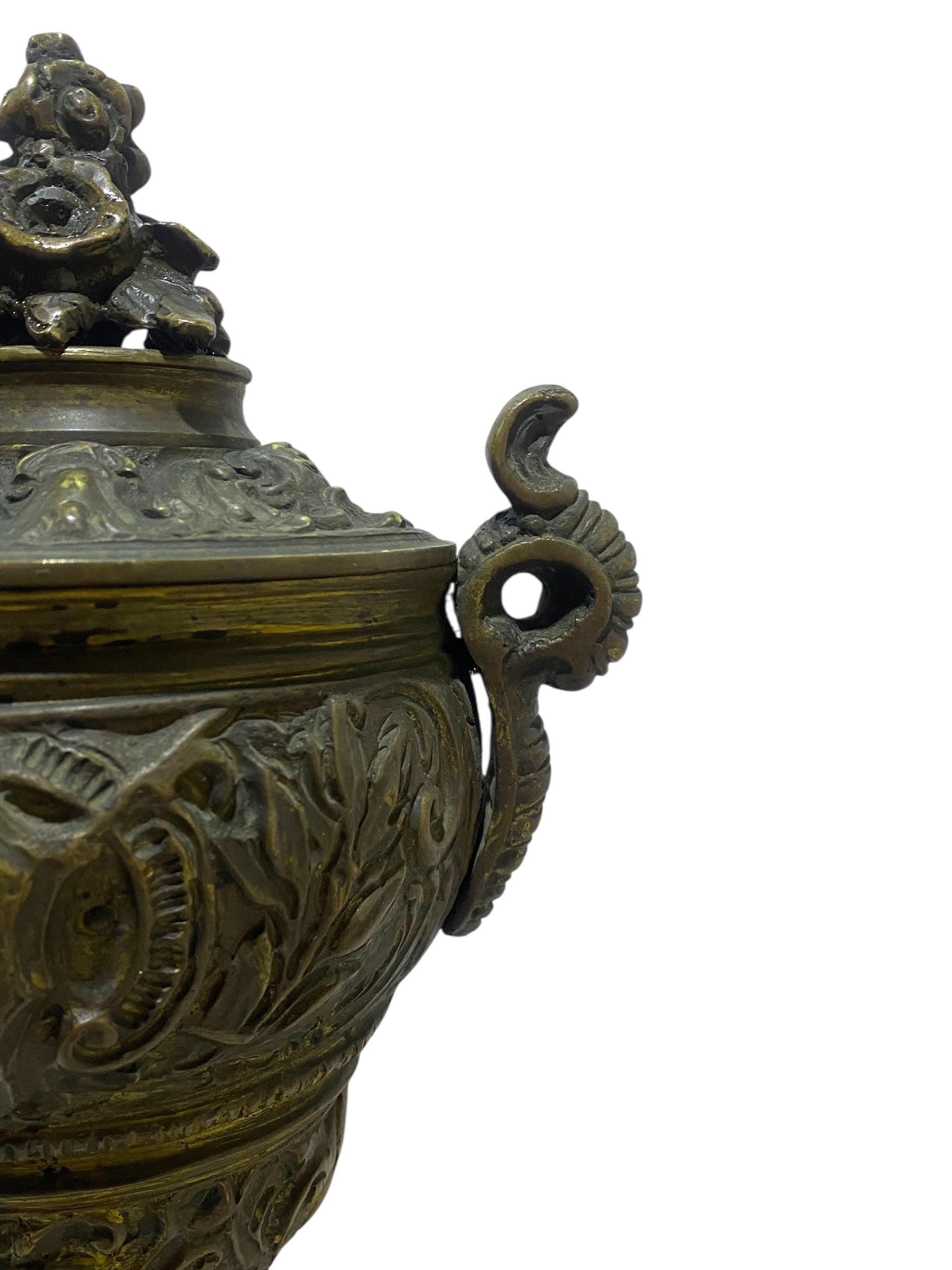 Antique 19th-Century French Bronze Cassolette with Lid – Hand-Carved