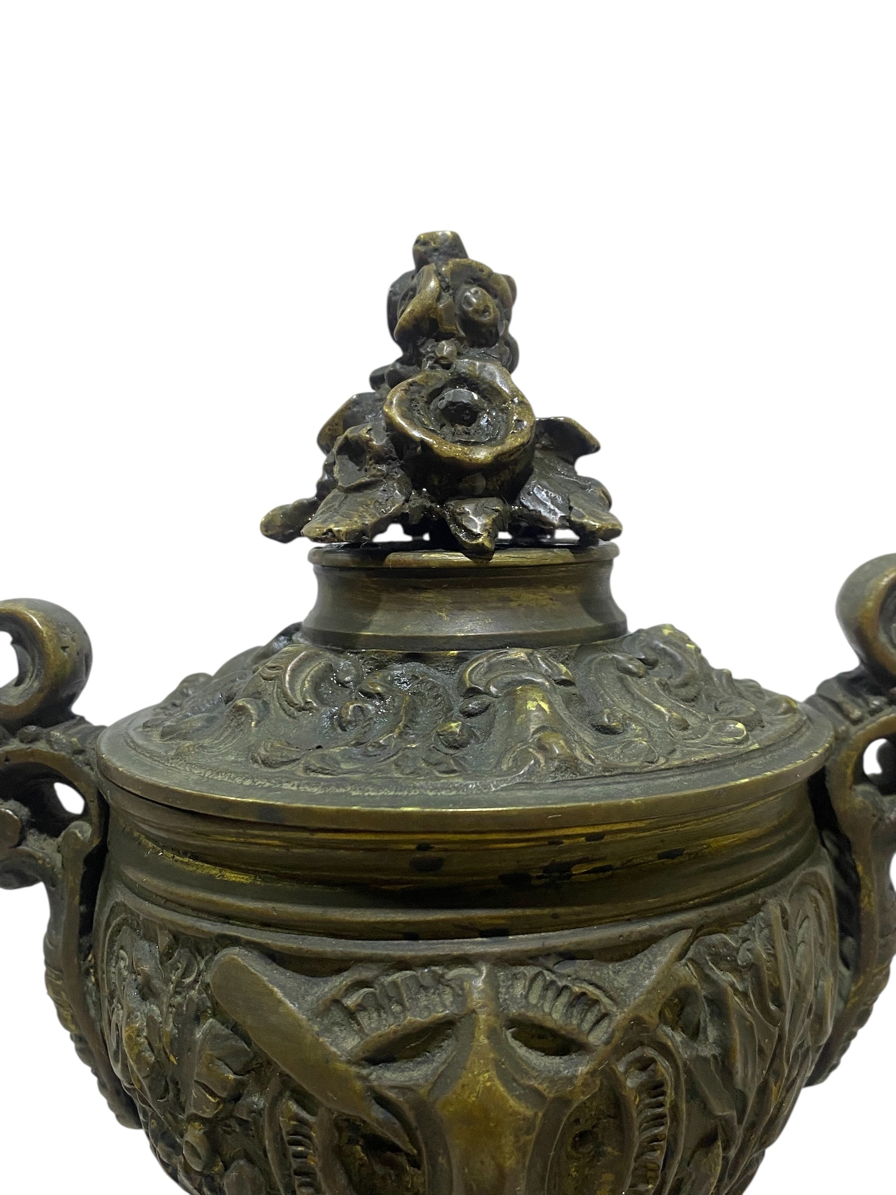 Antique 19th-Century French Bronze Cassolette with Lid – Hand-Carved