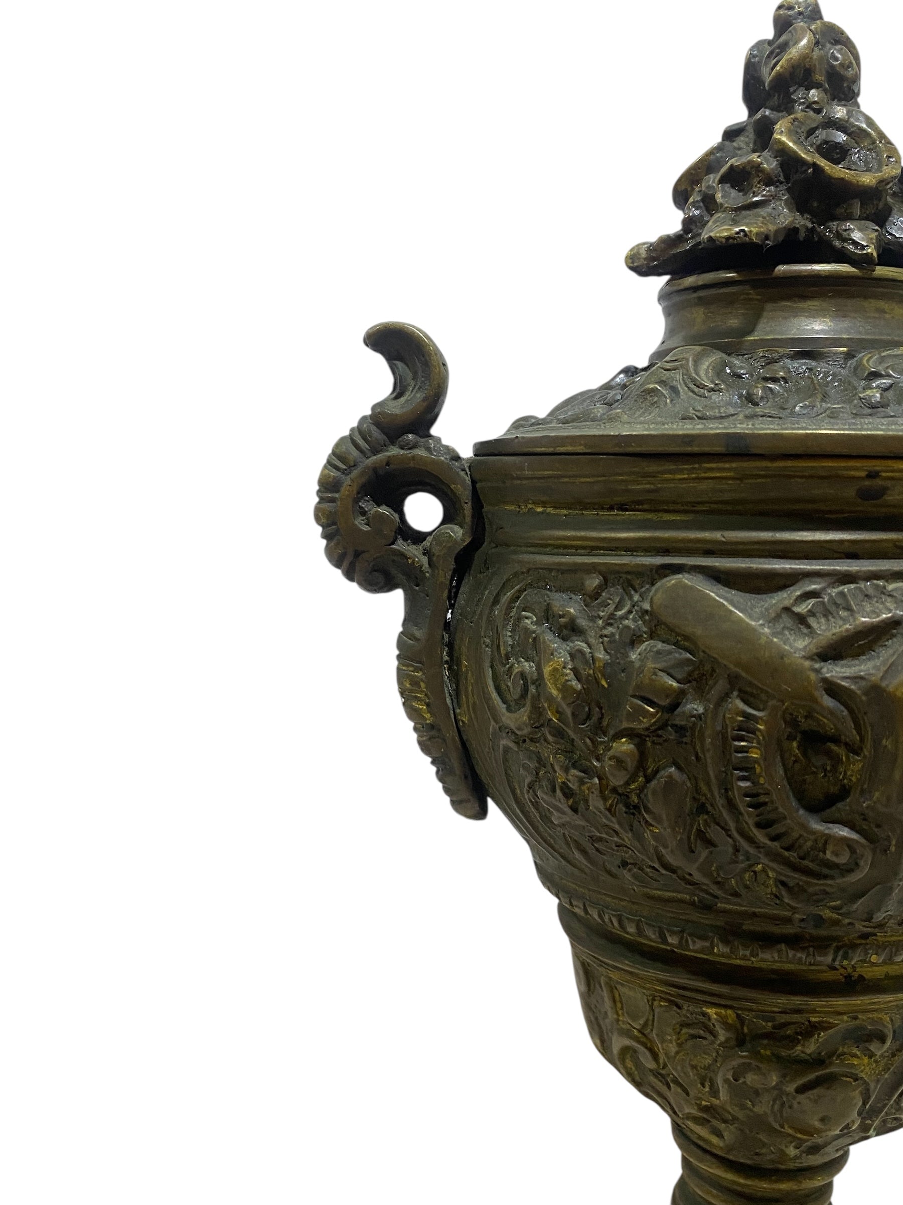 Antique 19th-Century French Bronze Cassolette with Lid – Hand-Carved
