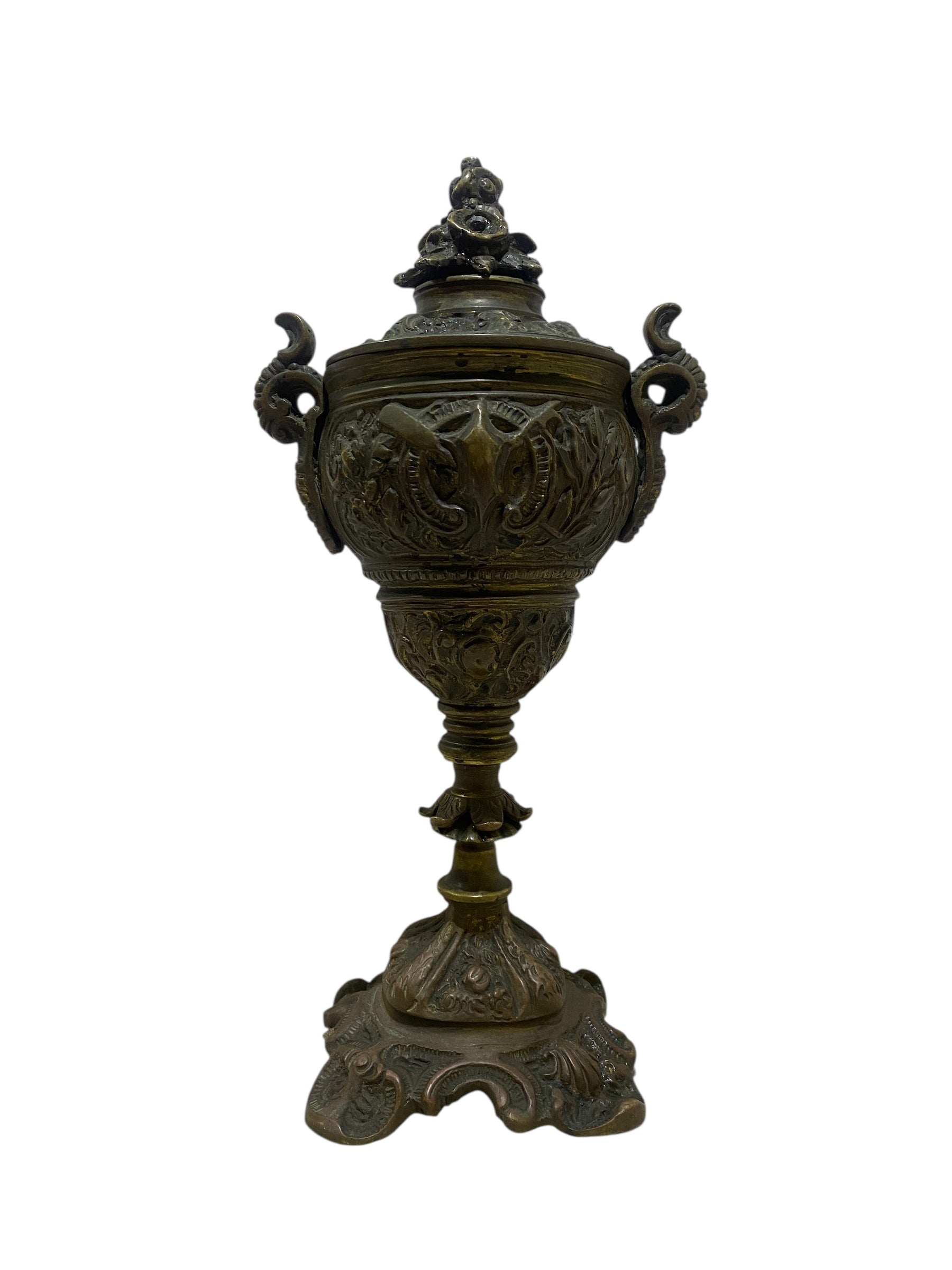 Antique 19th-Century French Bronze Cassolette with Lid – Hand-Carved