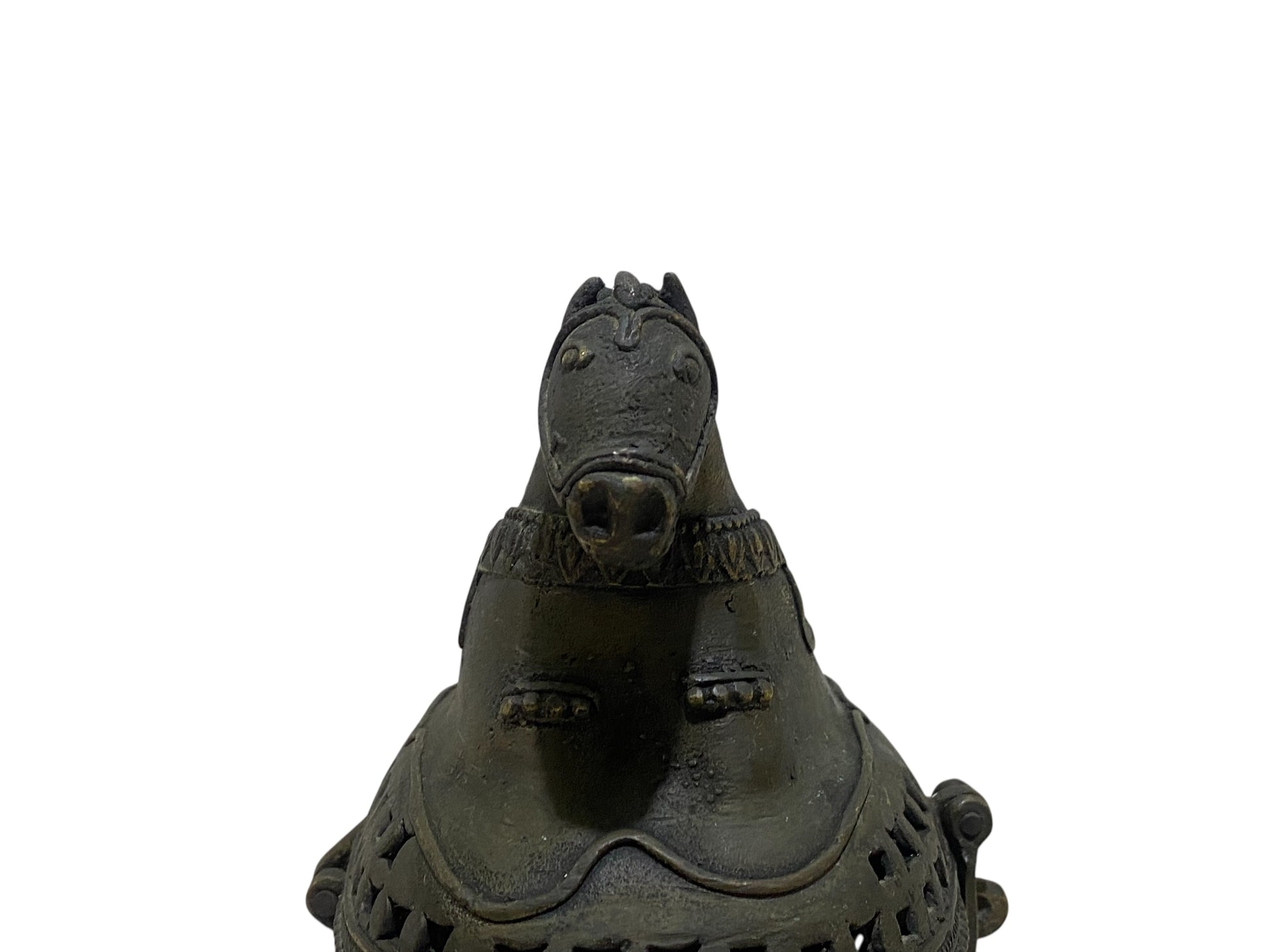Rare Antique Bronze Incense Burner – Jewelry Box Form with Horse Finial