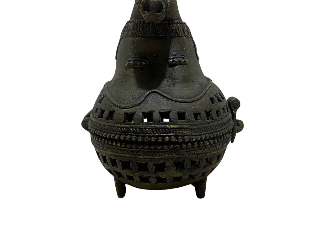 Rare Antique Bronze Incense Burner – Jewelry Box Form with Horse Finial