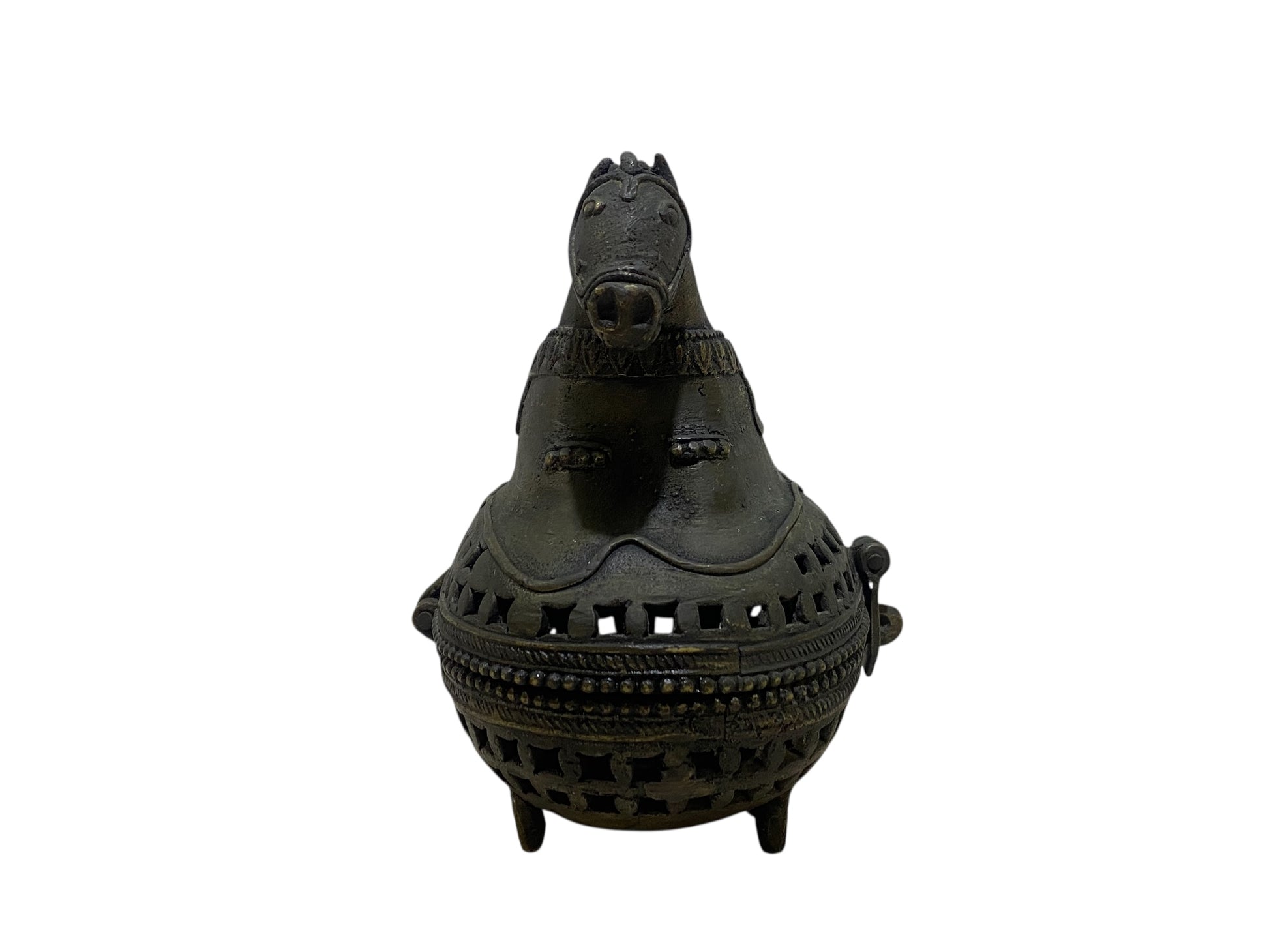 Rare Antique Bronze Incense Burner – Jewelry Box Form with Horse Finial