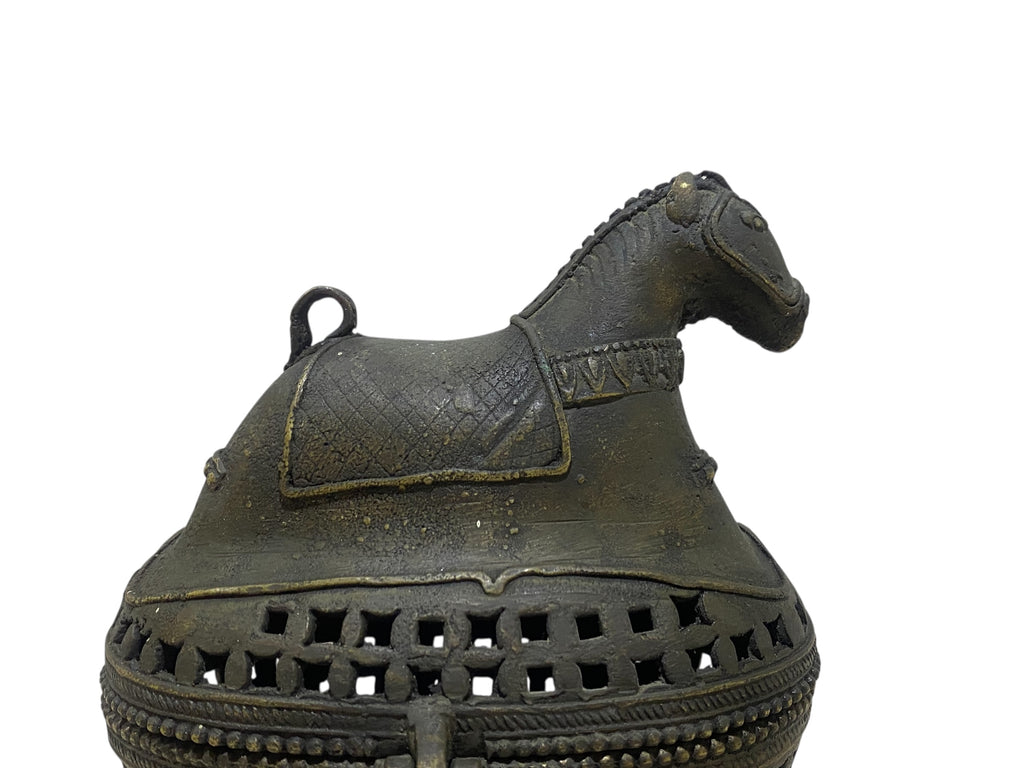 Rare Antique Bronze Incense Burner – Jewelry Box Form with Horse Finial
