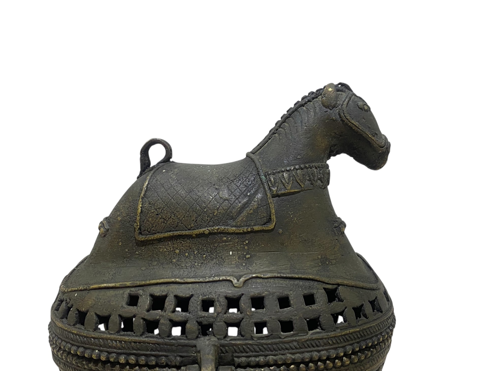 Rare Antique Bronze Incense Burner – Jewelry Box Form with Horse Finial