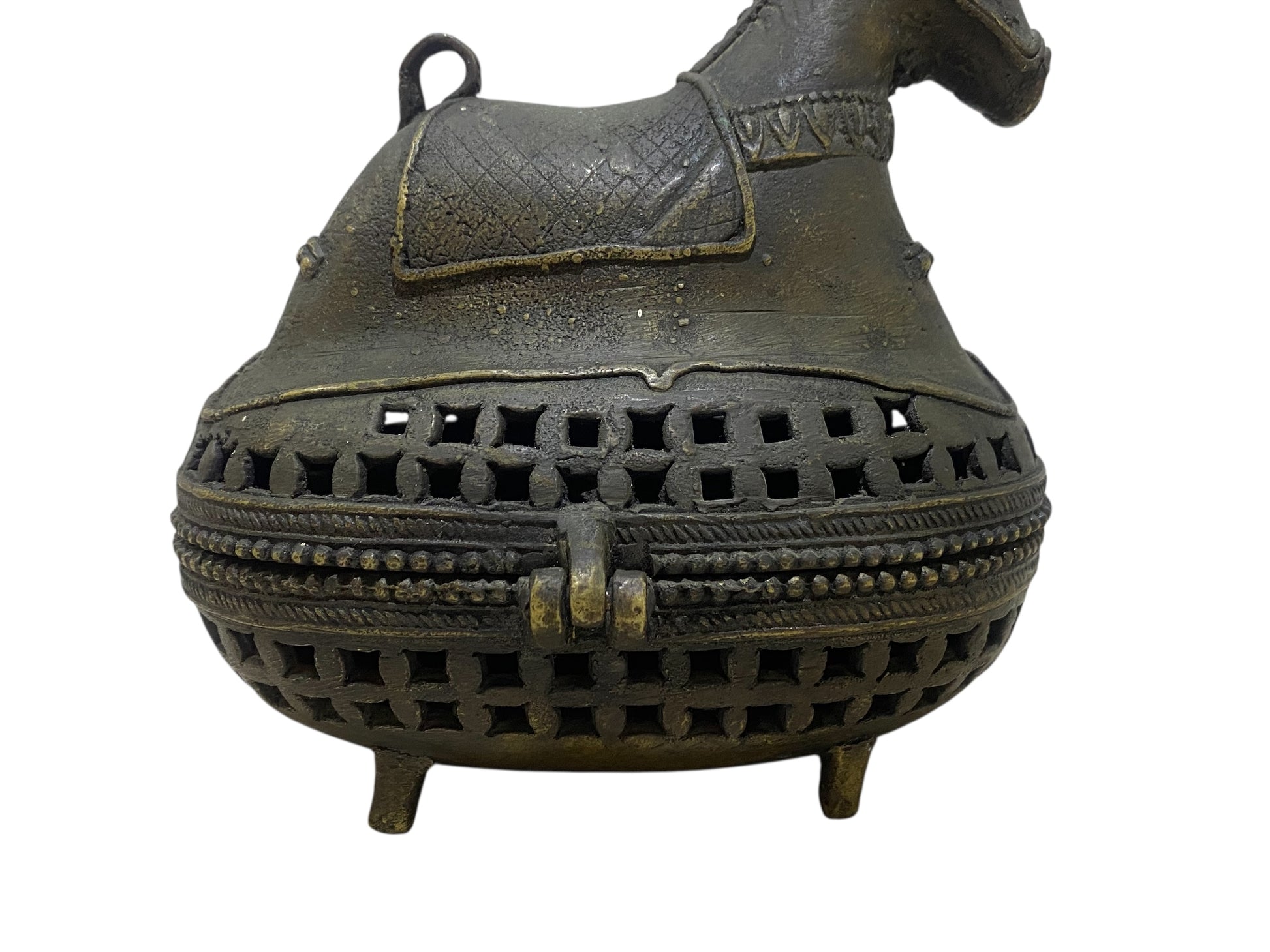 Rare Antique Bronze Incense Burner – Jewelry Box Form with Horse Finial