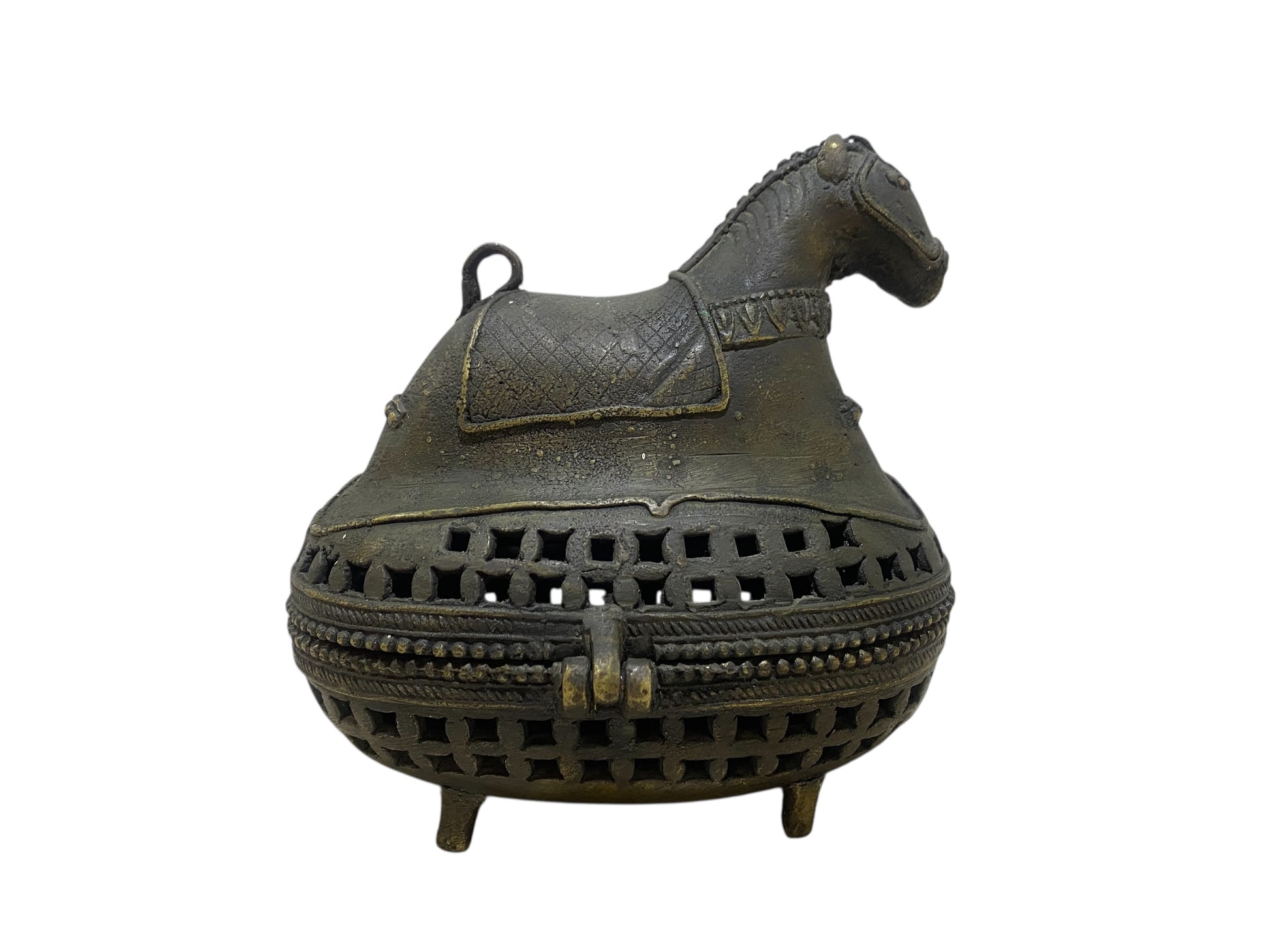 Rare Antique Bronze Incense Burner – Jewelry Box Form with Horse Finial