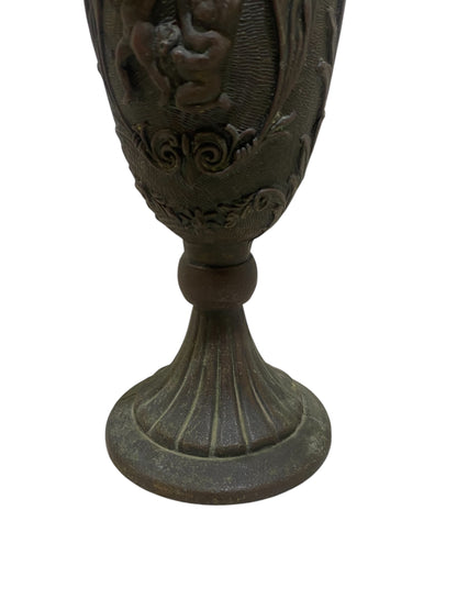 Ornate Italian Brass Ewer with Lion Heads & Putti – Gothic Revival Style