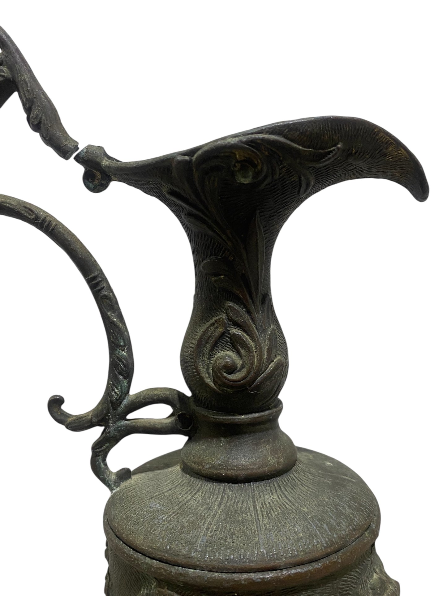 Ornate Italian Brass Ewer with Lion Heads & Putti – Gothic Revival Style