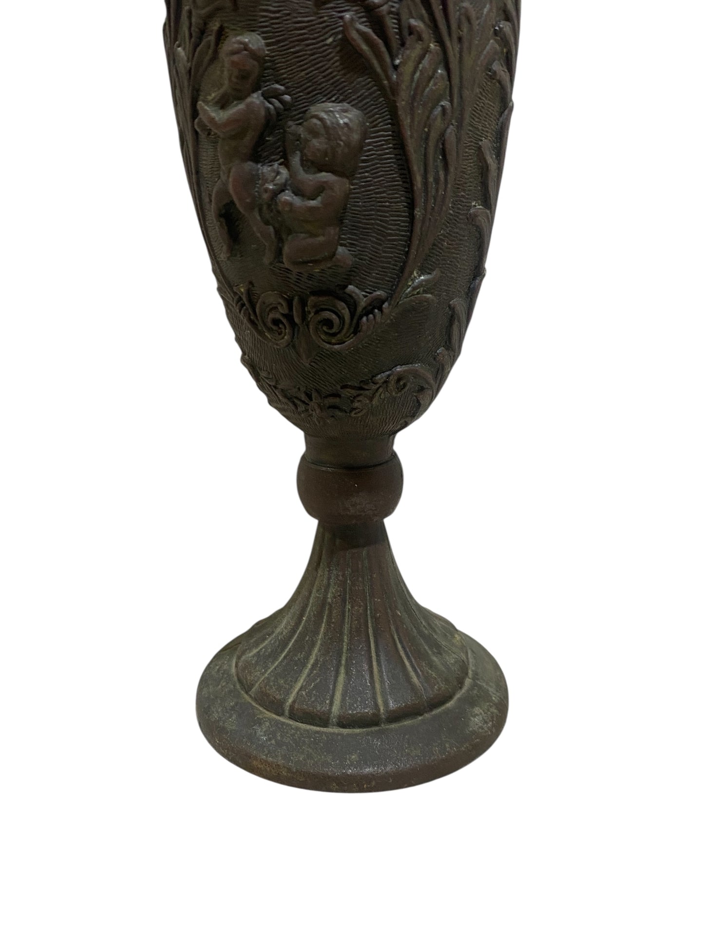 Ornate Italian Brass Ewer with Lion Heads & Putti – Gothic Revival Style