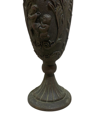 Ornate Italian Brass Ewer with Lion Heads & Putti – Gothic Revival Style