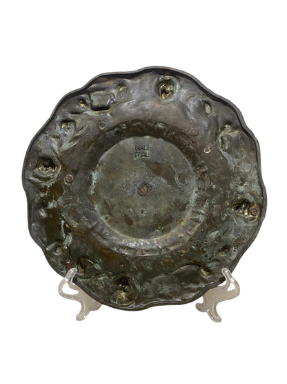 Pair of Vintage Italian Decorative Plates – Cherubs, Lions & Landscape Scene – Semi-Bronze