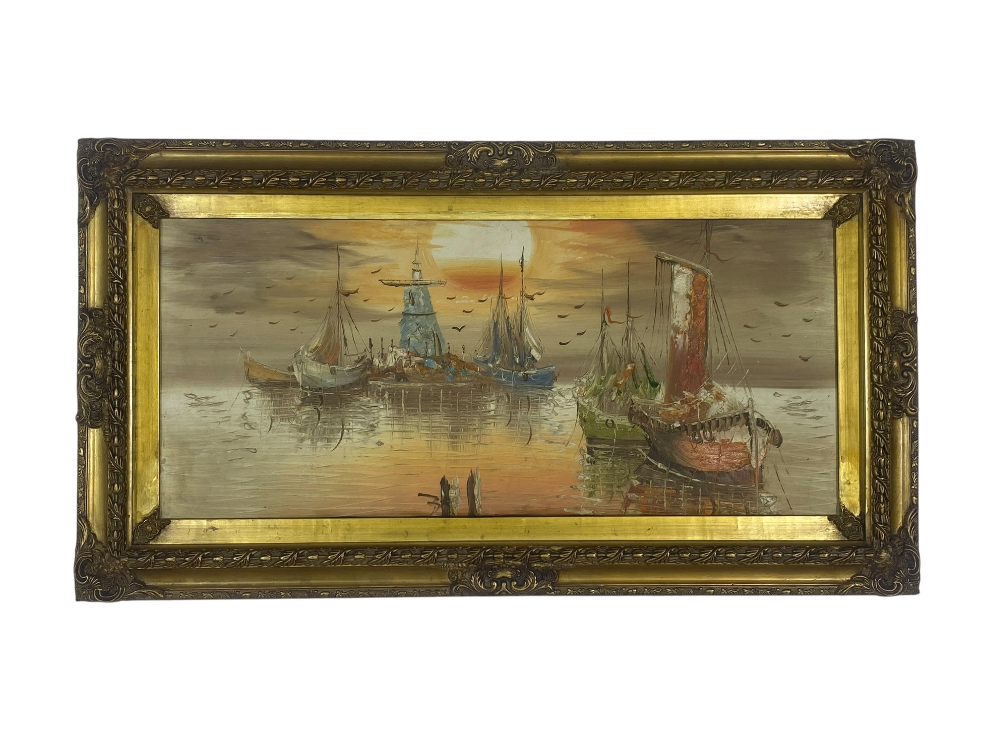 Large Vintage European Oil Painting – Palette Knife Technique