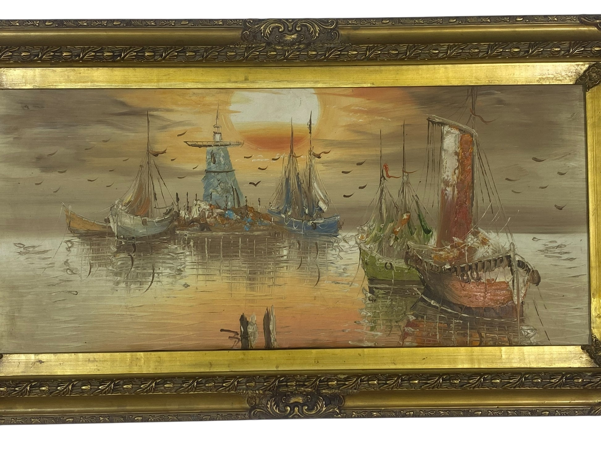 Large Vintage European Oil Painting – Palette Knife Technique