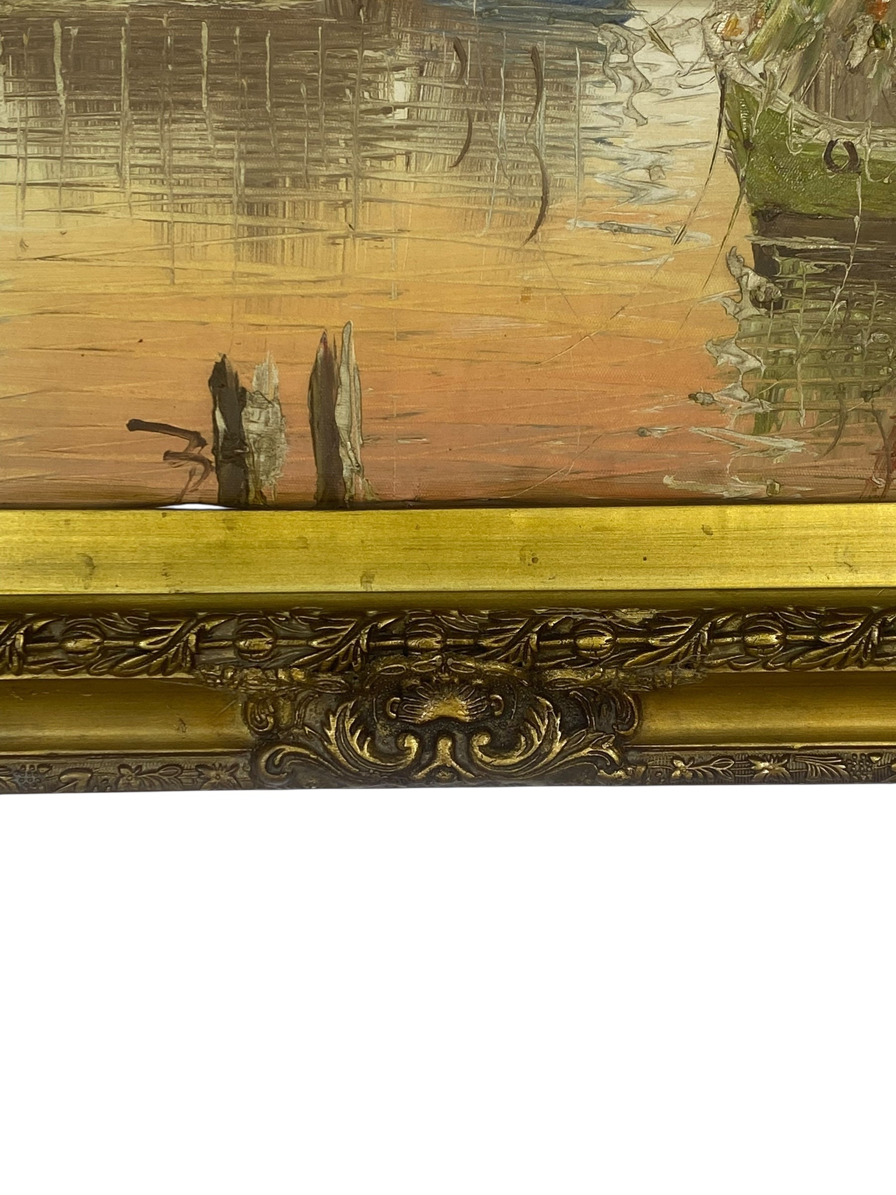 Large Vintage European Oil Painting – Palette Knife Technique