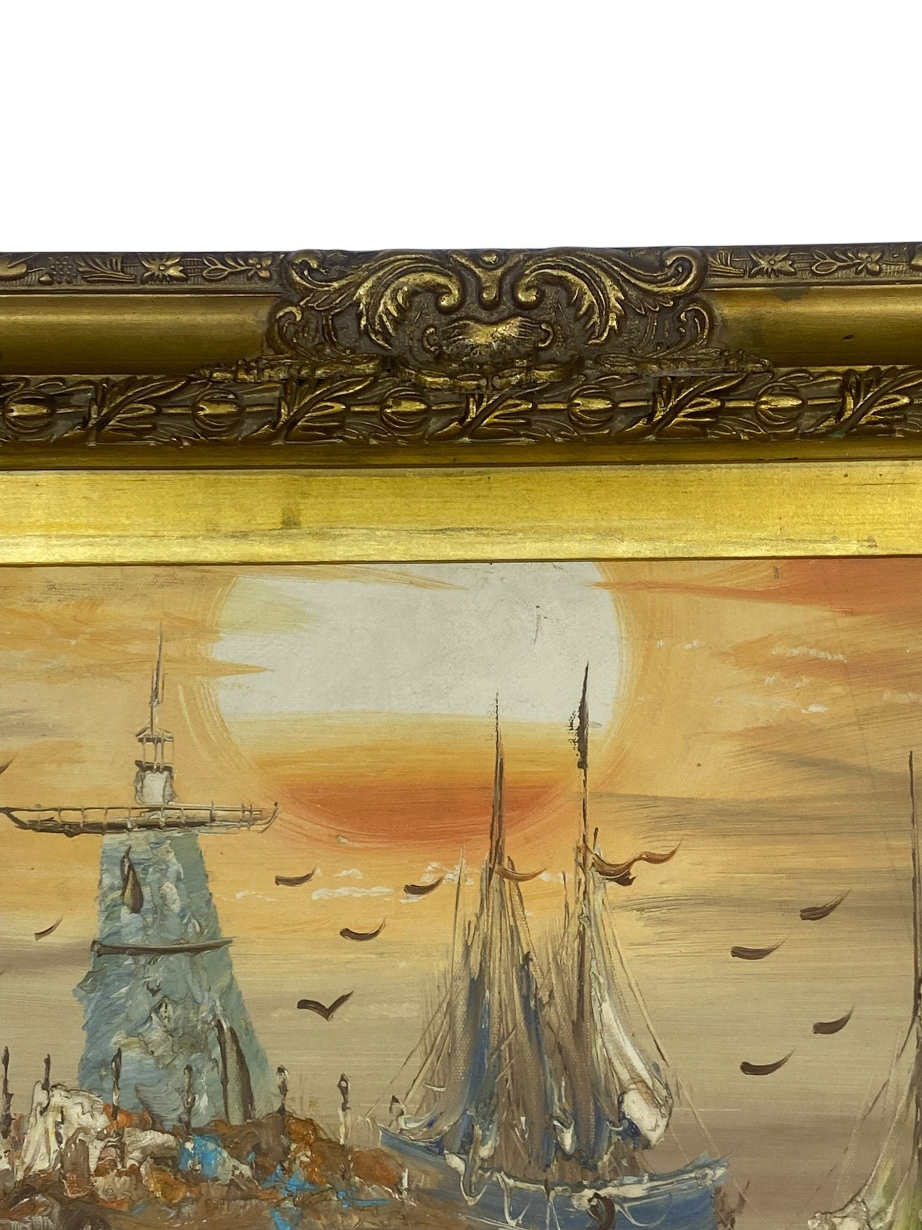 Large Vintage European Oil Painting – Palette Knife Technique
