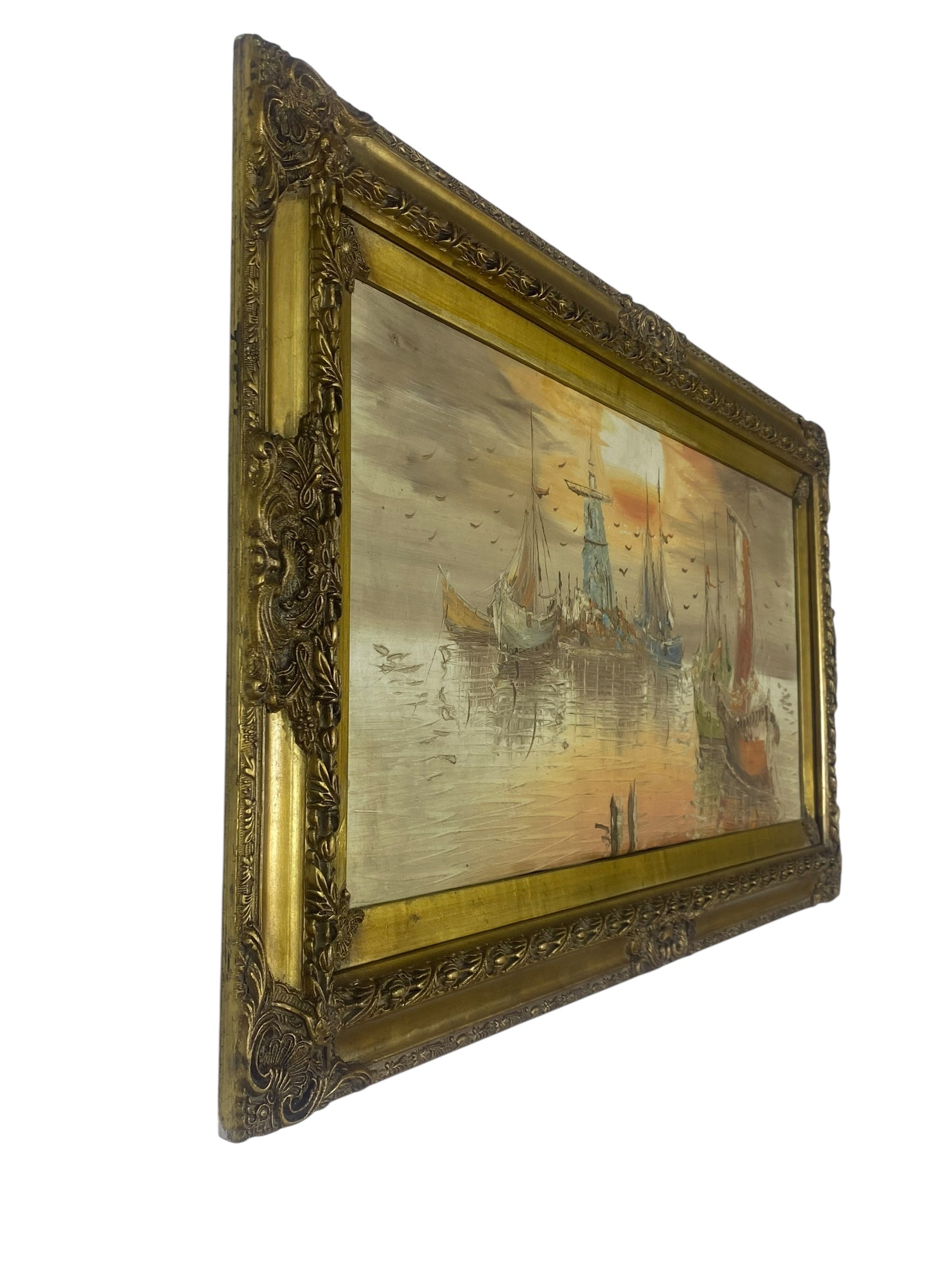Large Vintage European Oil Painting – Palette Knife Technique