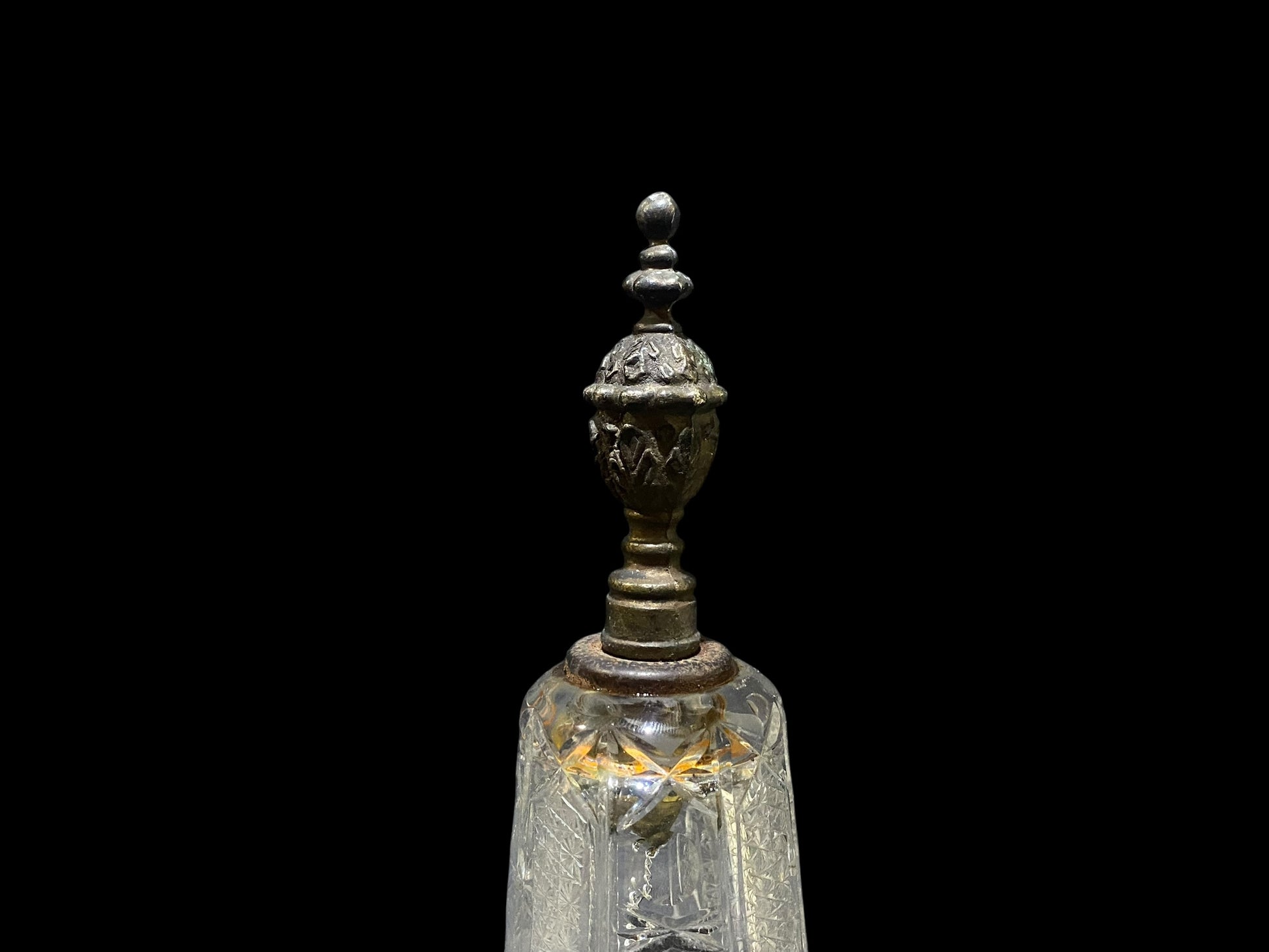 Vintage Bohemian Czech Crystal Bell with Bronze Handle – Hand-Cut