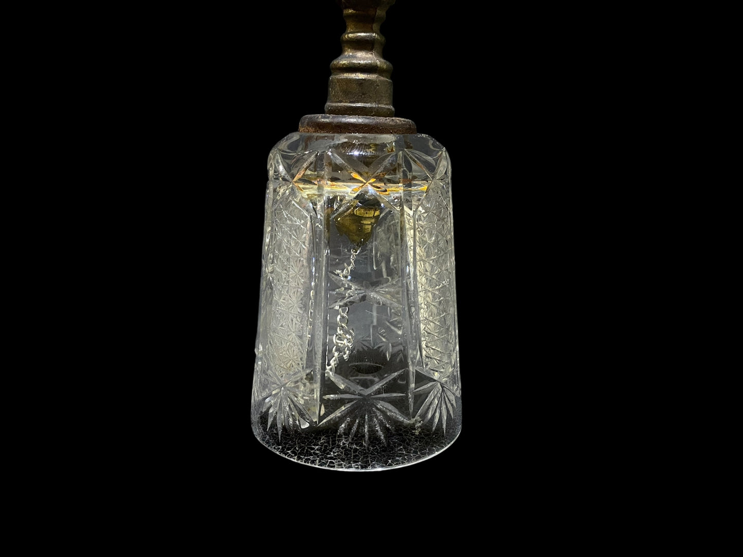 Vintage Bohemian Czech Crystal Bell with Bronze Handle – Hand-Cut