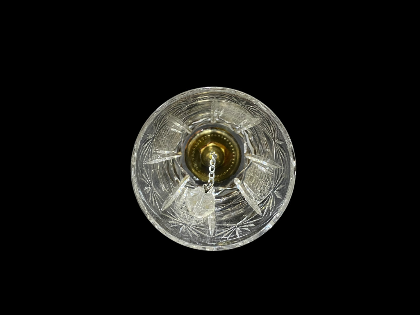 Vintage Bohemian Czech Crystal Bell with Bronze Handle – Hand-Cut