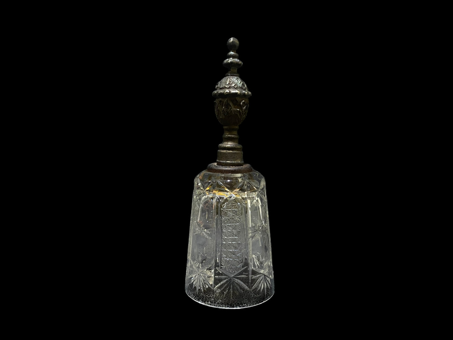 Vintage Bohemian Czech Crystal Bell with Bronze Handle – Hand-Cut