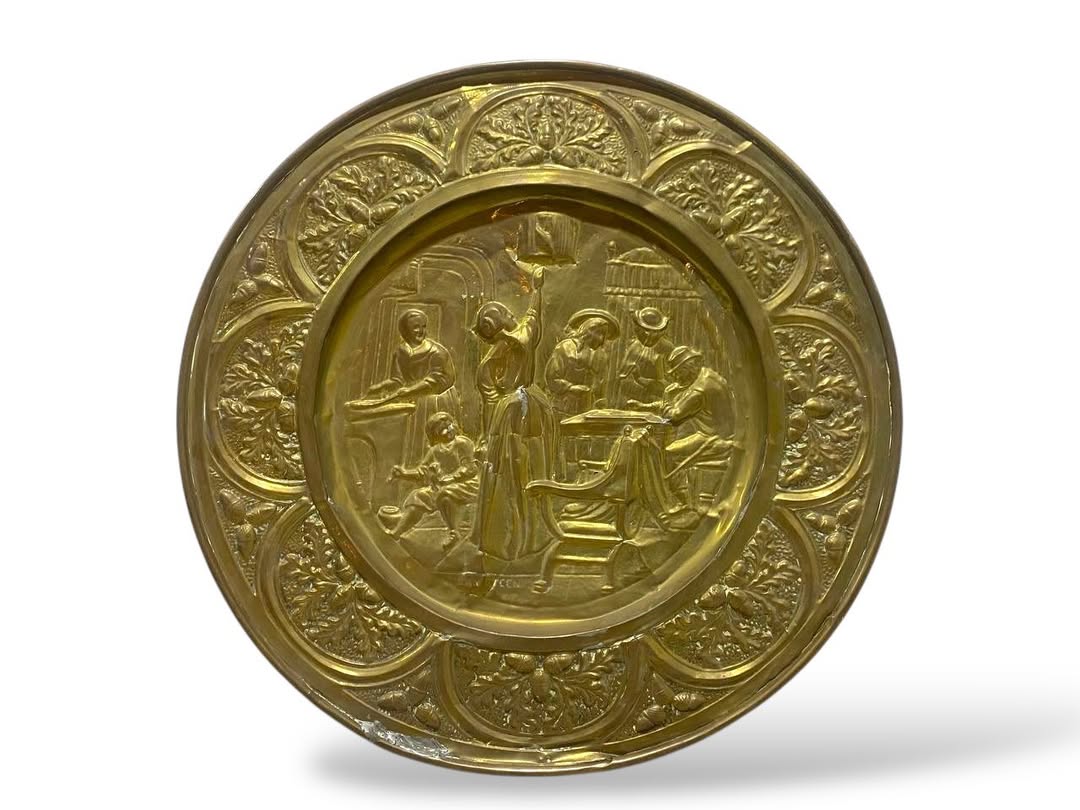 Antique English Bronze Tray – Hand-Hammered Engraving