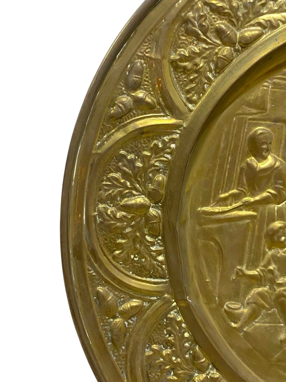 Antique English Bronze Tray – Hand-Hammered Engraving