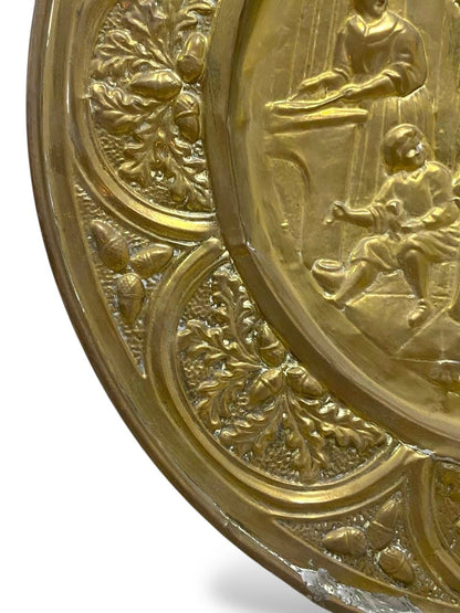 Antique English Bronze Tray – Hand-Hammered Engraving