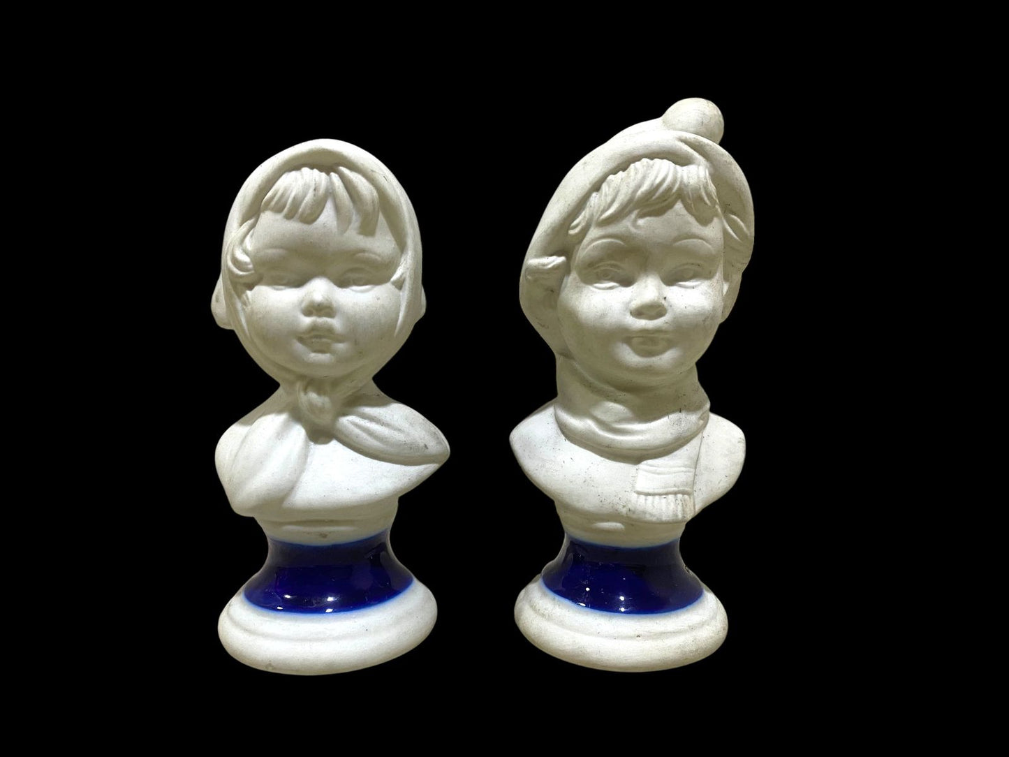Rare Pair of Antique Capodimonte Bisque Figurines – Stamped, Hand-Crafted on Blue Porcelain Bases