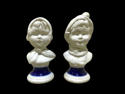 Rare Pair of Antique Capodimonte Bisque Figurines – Stamped, Hand-Crafted on Blue Porcelain Bases