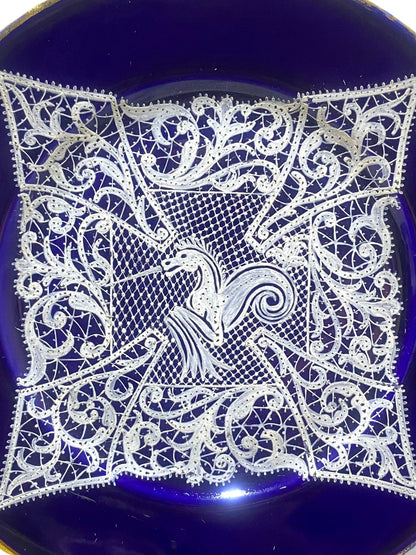 Pair of Vintage Gally & C. Venezia Porcelain Plates – Cobalt Blue with Intricate Lace Motifs