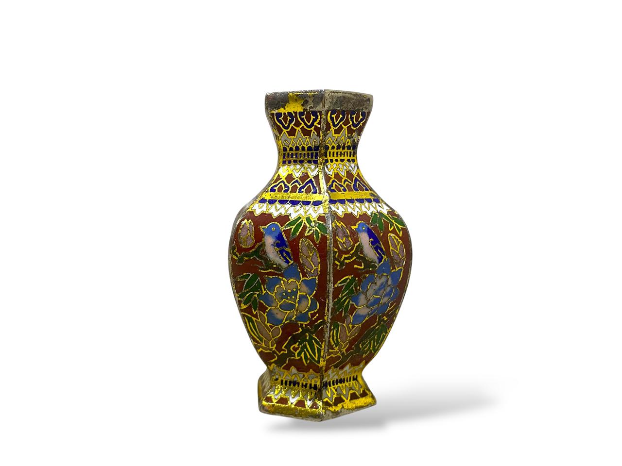 Rare Cloisonné Enamel Vase – Smooth Bronze with Hand-Carved & Hand-Painted Detailing