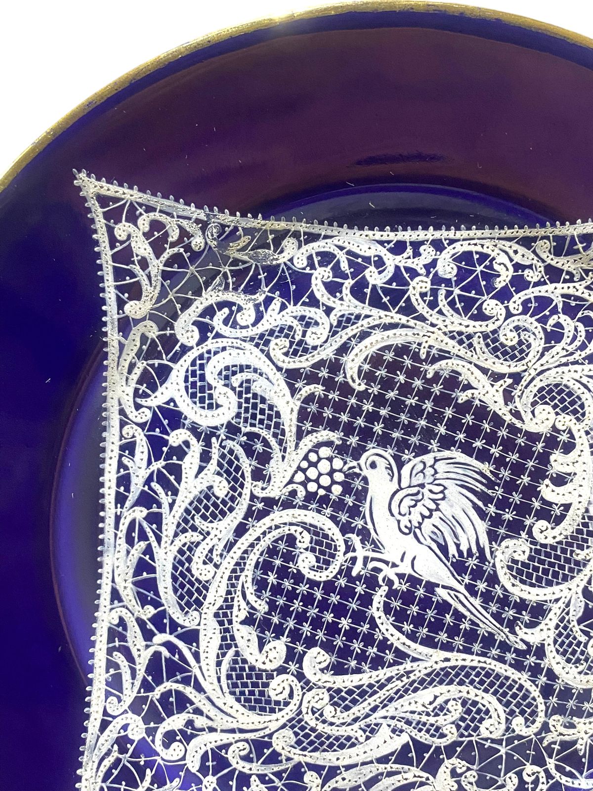 Pair of Vintage Gally & C. Venezia Porcelain Plates – Cobalt Blue with Intricate Lace Motifs