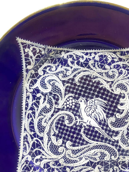Pair of Vintage Gally & C. Venezia Porcelain Plates – Cobalt Blue with Intricate Lace Motifs
