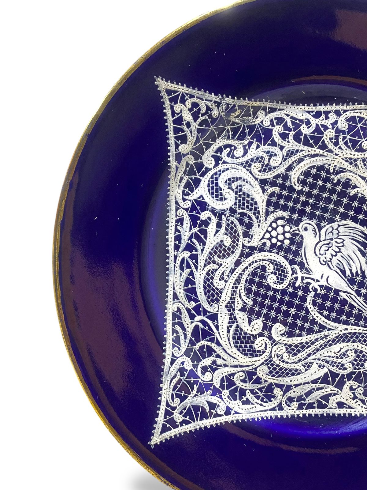 Pair of Vintage Gally & C. Venezia Porcelain Plates – Cobalt Blue with Intricate Lace Motifs