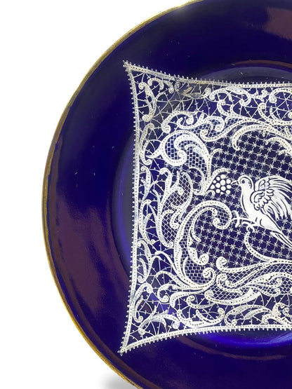 Pair of Vintage Gally & C. Venezia Porcelain Plates – Cobalt Blue with Intricate Lace Motifs