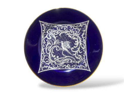 Pair of Vintage Gally & C. Venezia Porcelain Plates – Cobalt Blue with Intricate Lace Motifs