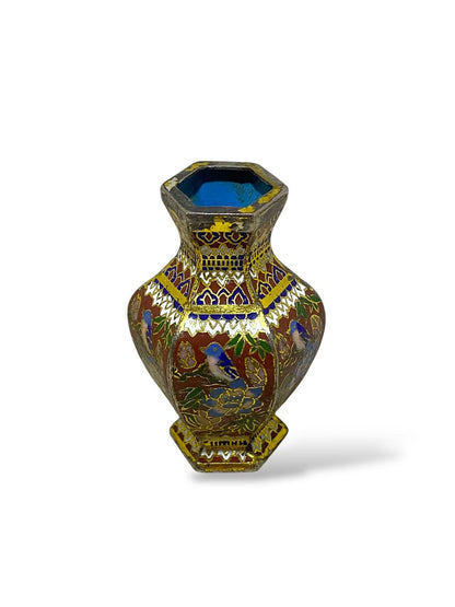 Rare Cloisonné Enamel Vase – Smooth Bronze with Hand-Carved & Hand-Painted Detailing