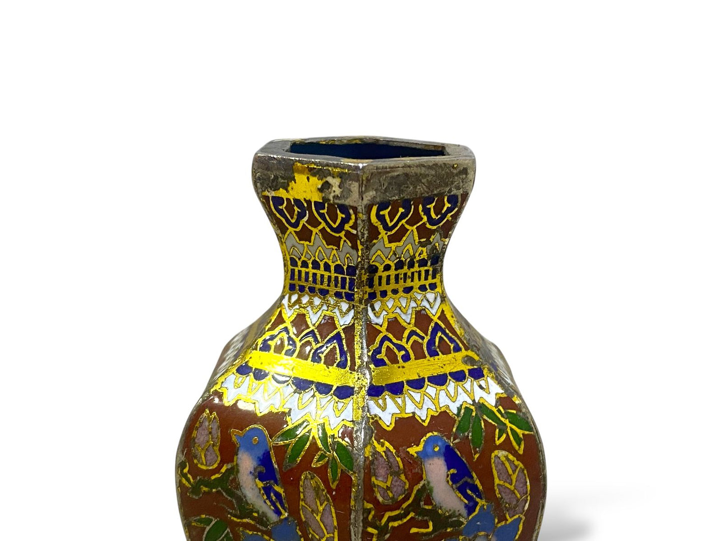 Rare Cloisonné Enamel Vase – Smooth Bronze with Hand-Carved & Hand-Painted Detailing