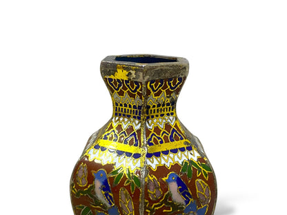 Rare Cloisonné Enamel Vase – Smooth Bronze with Hand-Carved & Hand-Painted Detailing