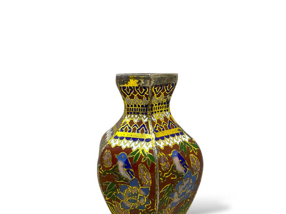 Rare Cloisonné Enamel Vase – Smooth Bronze with Hand-Carved & Hand-Painted Detailing