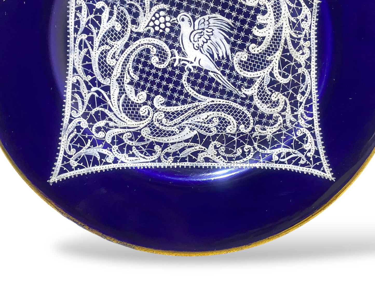 Pair of Vintage Gally & C. Venezia Porcelain Plates – Cobalt Blue with Intricate Lace Motifs