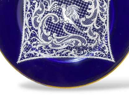 Pair of Vintage Gally & C. Venezia Porcelain Plates – Cobalt Blue with Intricate Lace Motifs