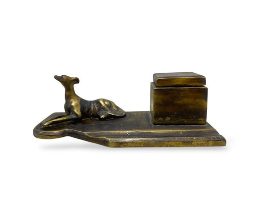 Rare Antique Italian Bronze Inkwell – Finely Hand-Carved with Distinctive Figurine