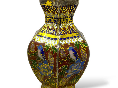 Rare Cloisonné Enamel Vase – Smooth Bronze with Hand-Carved & Hand-Painted Detailing