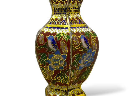 Rare Cloisonné Enamel Vase – Smooth Bronze with Hand-Carved & Hand-Painted Detailing